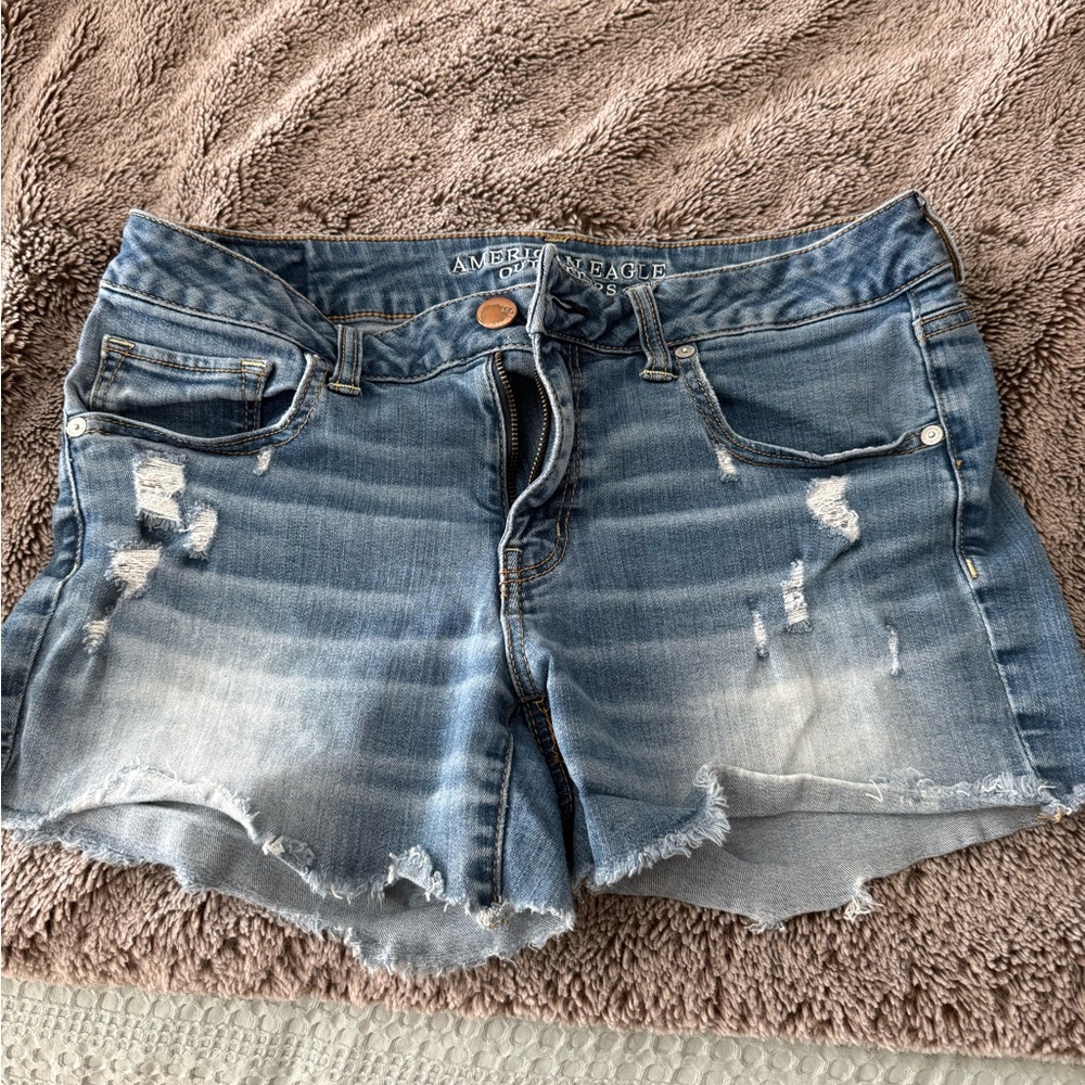 American Eagle Outfitters Light Blue Distressed Jean Shorts